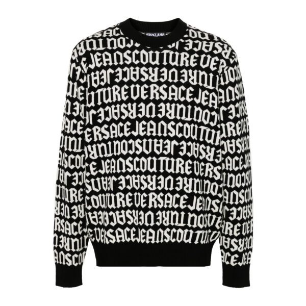 Versace Jeans Couture black Logomania sweater with an all over logo pattern available at Lestyle Boutique Melbourne A bold and stylish choice for casual wear