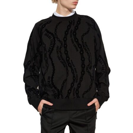 Versace Jeans Couture black logo sweatshirt with a bold print, available at Lestyle Boutique Melbourne. A stylish and comfortable choice for casual wear.