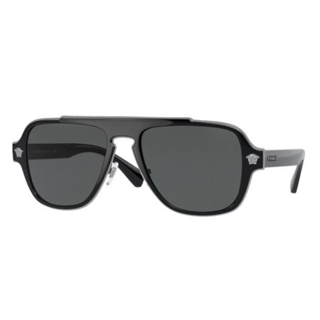 Versace VE2199 silver shield sunglasses with grey lenses, available at Lestyle Boutique Melbourne. A luxurious and stylish accessory for any occasion.