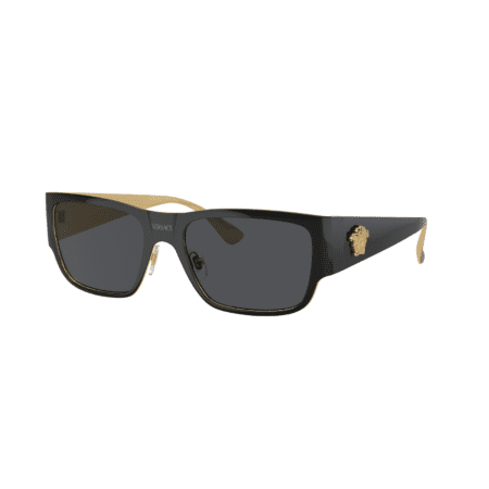 Versace VE2262 black shield sunglasses with dark grey lenses, available at Lestyle Boutique Melbourne. A sleek and modern accessory for any occasion.