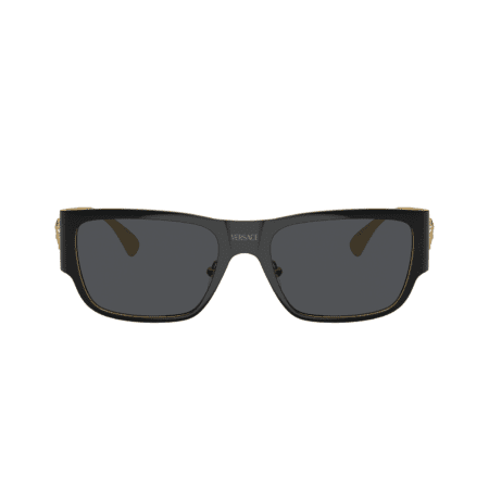 Versace VE2262 black shield sunglasses with dark grey lenses, available at Lestyle Boutique Melbourne. A sleek and modern accessory for any occasion.