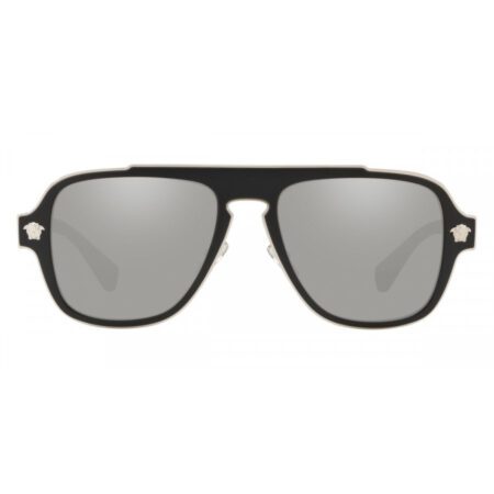 Versace VE2199 matte black shield sunglasses with grey mirrored lenses, available at Lestyle Boutique Melbourne. A bold and fashionable choice for any occasion.