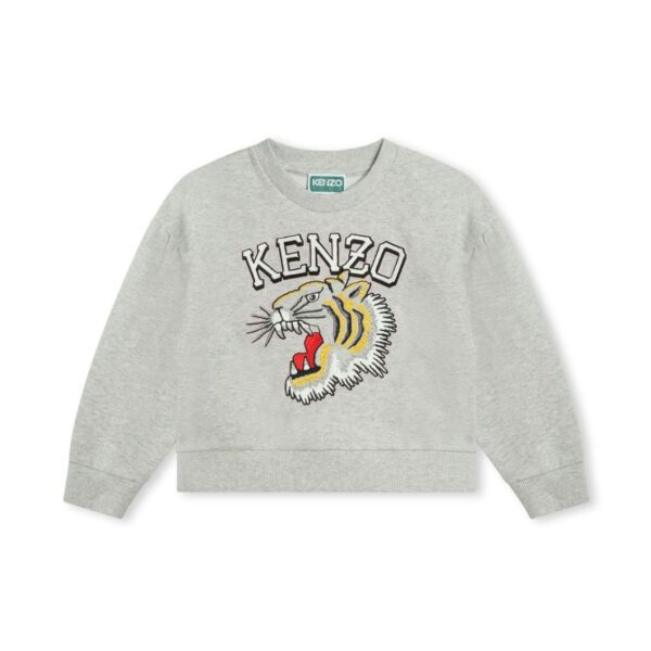 Kenzo Kids light grey sweatshirt featuring an embroidered Tiger motif available at Lestyle Boutique Perfect for a stylish and casual look