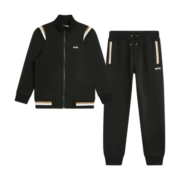 BOSS Kidswear cotton blend tracksuit set in black with white and beige accents available at Lestyle Boutique Melbourne