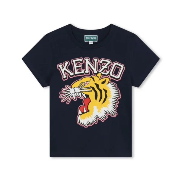 Kenzo Kids navy T shirt featuring a bold Tiger Head graphic and logo available at Lestyle Boutique Perfect for casual styling