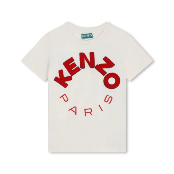 Kenzo Kids ivory T shirt with red embroidered logo available at Lestyle Boutique Ideal for casual styling