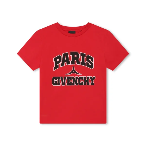 Givenchy Kids logo print cotton T shirt in red with Paris Givenchy logo available at Lestyle Boutique Melbourne