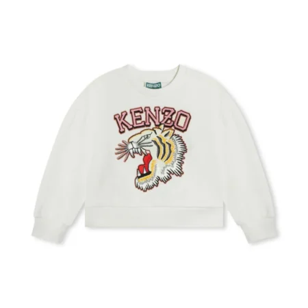 Kenzo Kids ivory sweatshirt with an embroidered Tiger Head motif, available at Lestyle Boutique. Perfect for a bold and stylish look.