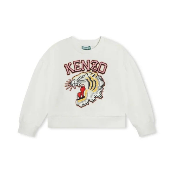 Kenzo Kids ivory sweatshirt with an embroidered Tiger Head motif available at Lestyle Boutique Perfect for a bold and stylish look