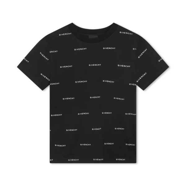Black Givenchy Kids T shirt with an all over logo print available at Lestyle Boutique Melbourne