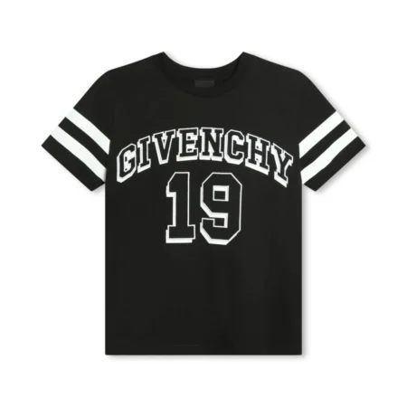 Givenchy Kids logo-embroidered organic cotton T-shirt in black with varsity style, available at Lestyle Boutique Melbourne.