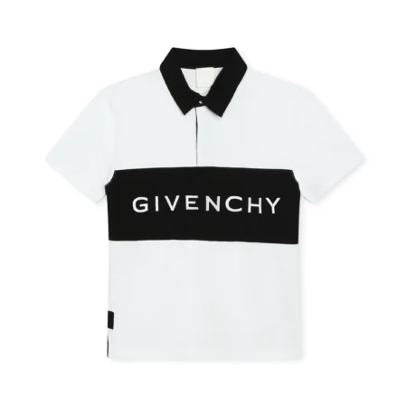 White and black Givenchy Kids two-tone polo shirt with an embroidered logo, available at Lestyle Boutique Melbourne.