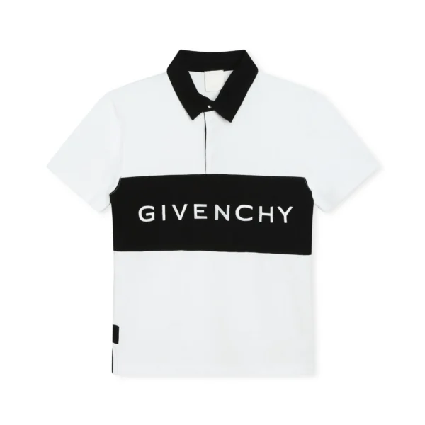 White and black Givenchy Kids two tone polo shirt with an embroidered logo available at Lestyle Boutique Melbourne