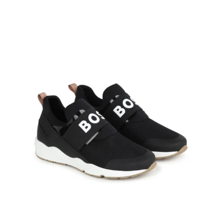 BOSS Kidswear logo slip-on sneakers in black and white with chunky sole, available at Lestyle Boutique Melbourne.