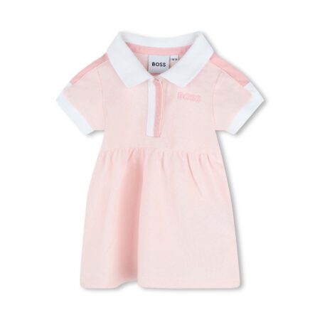 BOSS Kidswear short-sleeve piqué polo dress in pink with white accents, available at Lestyle Boutique Melbourne.