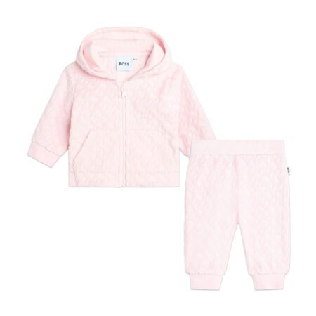 BOSS Kidswear monogram-jacquard terry cloth tracksuit in light pink, available at Lestyle Boutique Melbourne.
