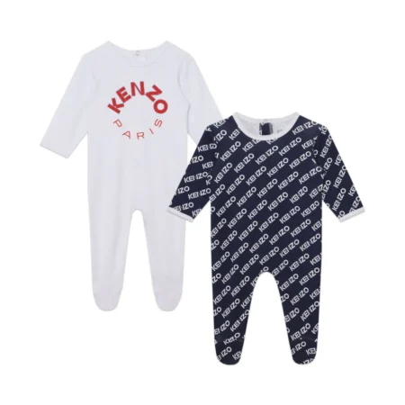 Kenzo Kids logo-print pajama set featuring ivory and navy sleepsuits, available at Lestyle Boutique.