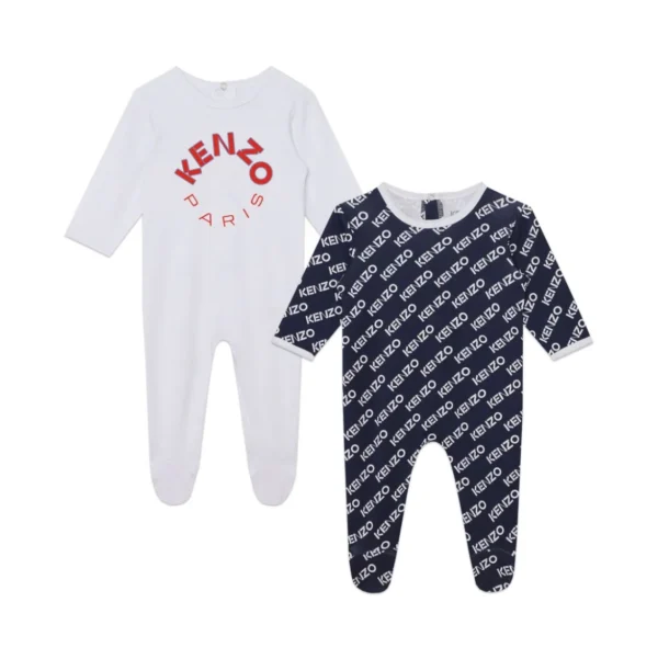 Kenzo Kids logo print pajama set featuring ivory and navy sleepsuits available at Lestyle Boutique