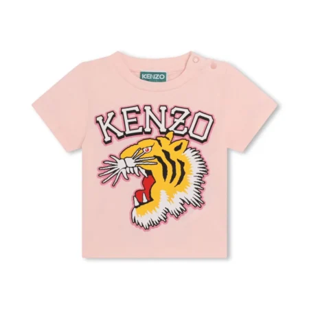Kenzo Kids pink T-shirt with a Tiger Head print, available at Lestyle Boutique, perfect for a fun and stylish look.