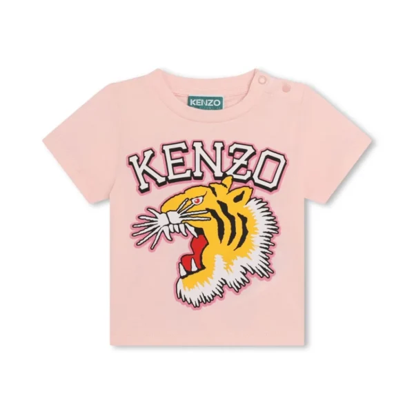 Kenzo Kids pink T shirt with a Tiger Head print available at Lestyle Boutique perfect for a fun and stylish look