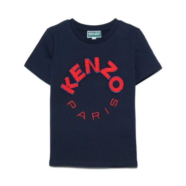 Kenzo Kids navy T shirt with a terrycloth effect logo available at Lestyle Boutique Perfect for a textured look