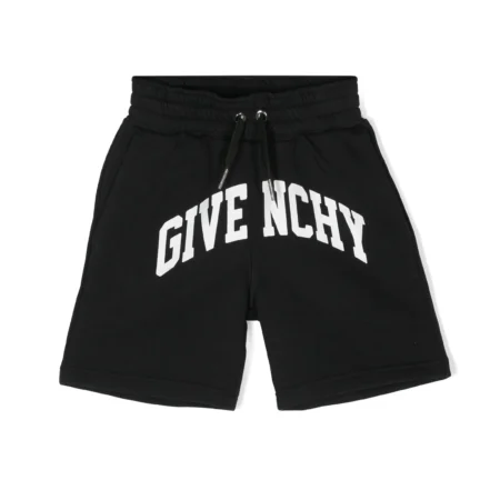 Black Givenchy Kids logo-print track shorts with an elasticated waistband, available at Lestyle Boutique Melbourne.