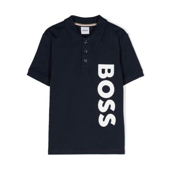 BOSS Kids navy blue logo print polo shirt available at Lestyle Boutique Melbourne