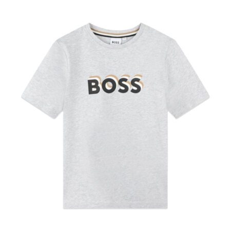 BOSS Kids light grey logo print cotton T-shirt, available at Lestyle Boutique Melbourne.