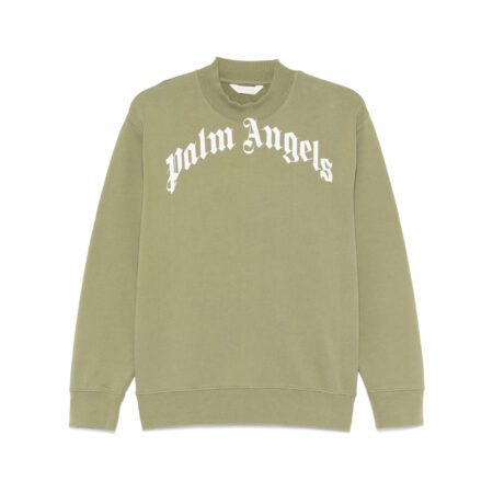 Palm Angels Kids logo print sweatshirt in olive green with bold logo on the chest, available at Lestyle Boutique Melbourne.