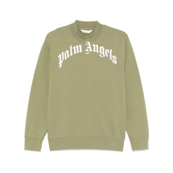 Palm Angels Kids logo print sweatshirt in olive green with bold logo on the chest available at Lestyle Boutique Melbourne