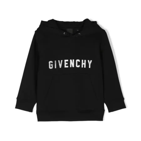 Black Givenchy Kids hoodie with a bold logo print and kangaroo pocket available at Lestyle Boutique Melbourne