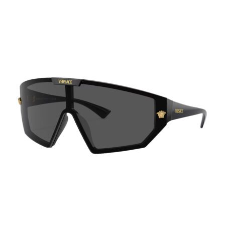 Versace Medusa Horizon black shield sunglasses with interchangeable grey and golden lenses, available at Lestyle Boutique Melbourne. A bold and versatile accessory for any occasion.
