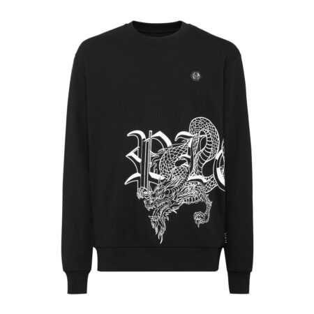 Philipp Plein black sweatshirt with dragon print and hexagon logo, available at Lestyle Boutique.