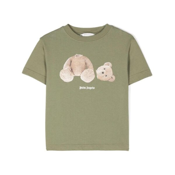 Palm Angels Kids Broken Bear T shirt in olive green with bear graphic available at Lestyle Boutique Melbourne