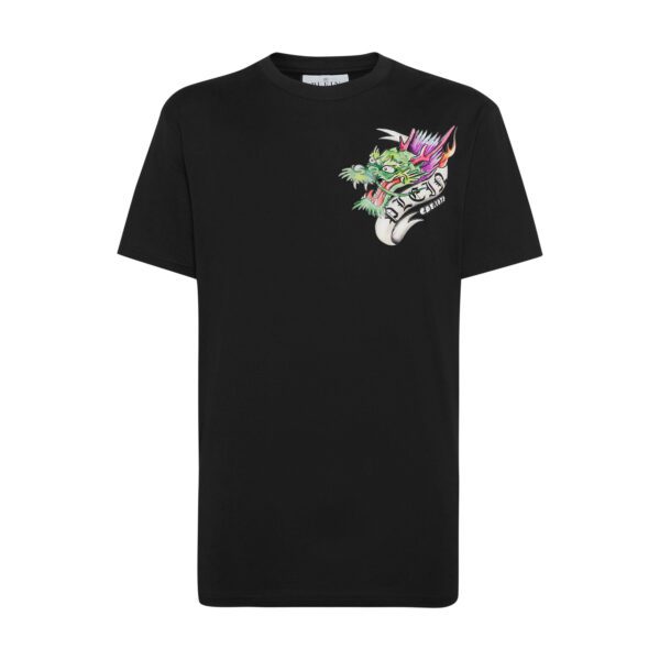 Philipp Plein black t shirt with vibrant dragon graphic on the front available at Lestyle Boutique