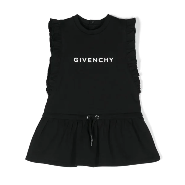 Givenchy Kids logo cotton jersey dress in black with ruffled trim available at Lestyle Boutique Melbourne