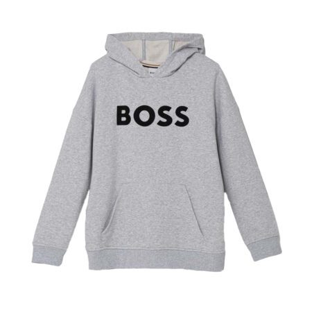 BOSS Kidswear hooded sweatshirt in grey with black logo, available at Lestyle Boutique Melbourne.