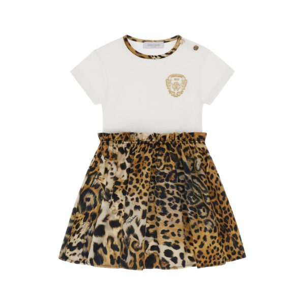 Roberto Cavalli Leopard Print Dress in Milky White with a silk blend skirt available at Lestyle Boutique Melbourne