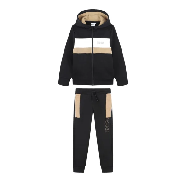 BOSS Kidswear black and beige striped tracksuit available at Lestyle Boutique