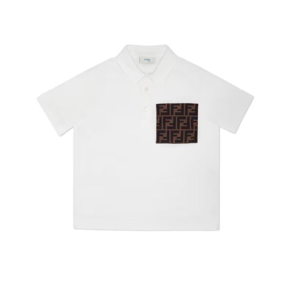 Fendi junior white polo shirt with FF logo pocket available at Lestyle Boutique