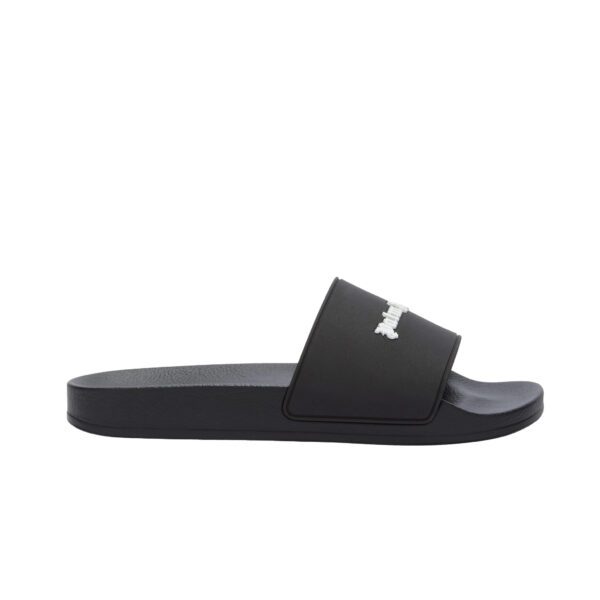 Palm Angels black pool slider with white logo on the strap available at Lestyle Boutique Melbourne A stylish and comfortable choice for casual wear