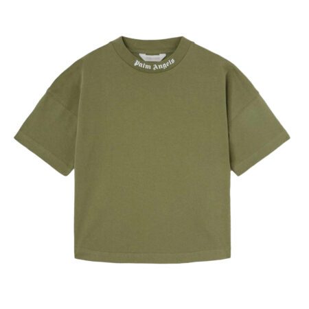 Palm Angels Overlogo T-shirt in green with Palm Angels logo on the back and neckline, available at Lestyle Boutique Melbourne.