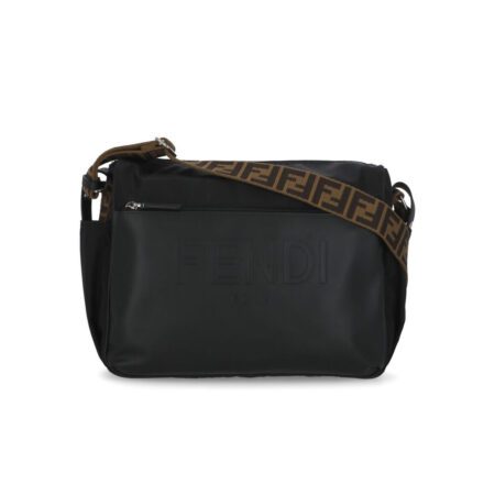 Fendi black changing bag with embossed logo and iconic FF shoulder strap, available at Lestyle Boutique.
