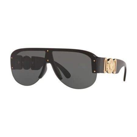 Versace VE4391 black square sunglasses with grey lenses, available at Lestyle Boutique Melbourne. A bold and stylish choice for any occasion.