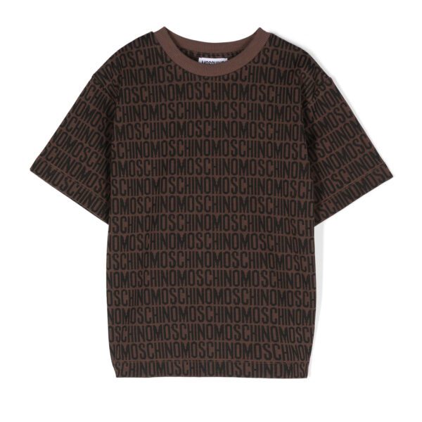 Moschino Kids Logo Jacquard T Shirt in brown and black available at Lestyle Boutique Melbourne