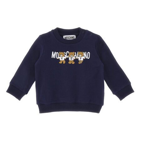 Moschino Kids navy sweatshirt with Teddy Bear logo print and ribbed details, available at Lestyle Boutique.