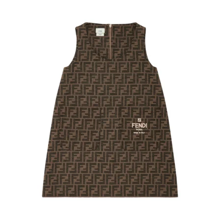 Fendi Kids FF monogram dress in brown with an all-over FF logo pattern, a stylish choice for young fashion enthusiasts, available at Lestyle Boutique Melbourne.