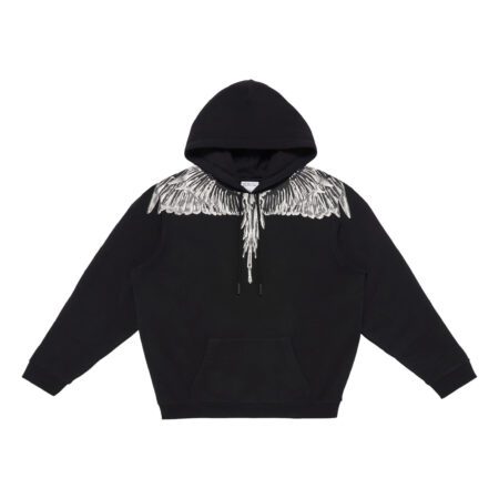 Marcelo Burlon County of Milan hoodie in black with grey Wings print design. Comfortable cotton material for everyday wear, available at Lestyle Boutique.