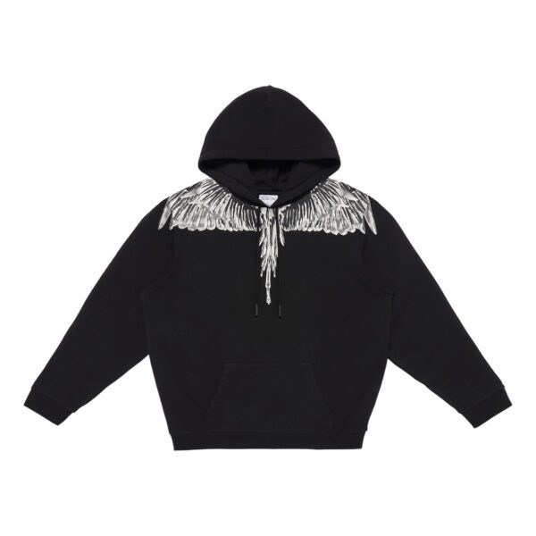Marcelo Burlon County of Milan hoodie in black with grey Wings print design Comfortable cotton material for everyday wear available at Lestyle Boutique