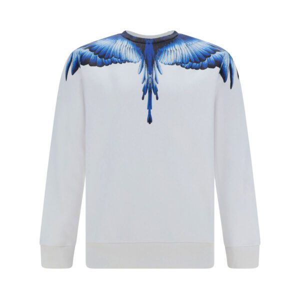 Marcelo Burlon County of Milan white sweatshirt featuring a blue wings graphic crafted from soft cotton available at Lestyle Boutique Melbourne